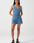 One-of-a-Kind Embroidered Denim Playsuit