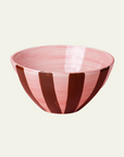 Ceramic Salad Bowl in Pink & Brown Stripes