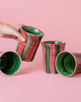 Ceramic Tumbler in Green & Pink Stripes