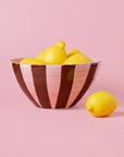 Ceramic Salad Bowl in Pink & Brown Stripes