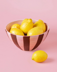Ceramic Salad Bowl in Pink & Brown Stripes
