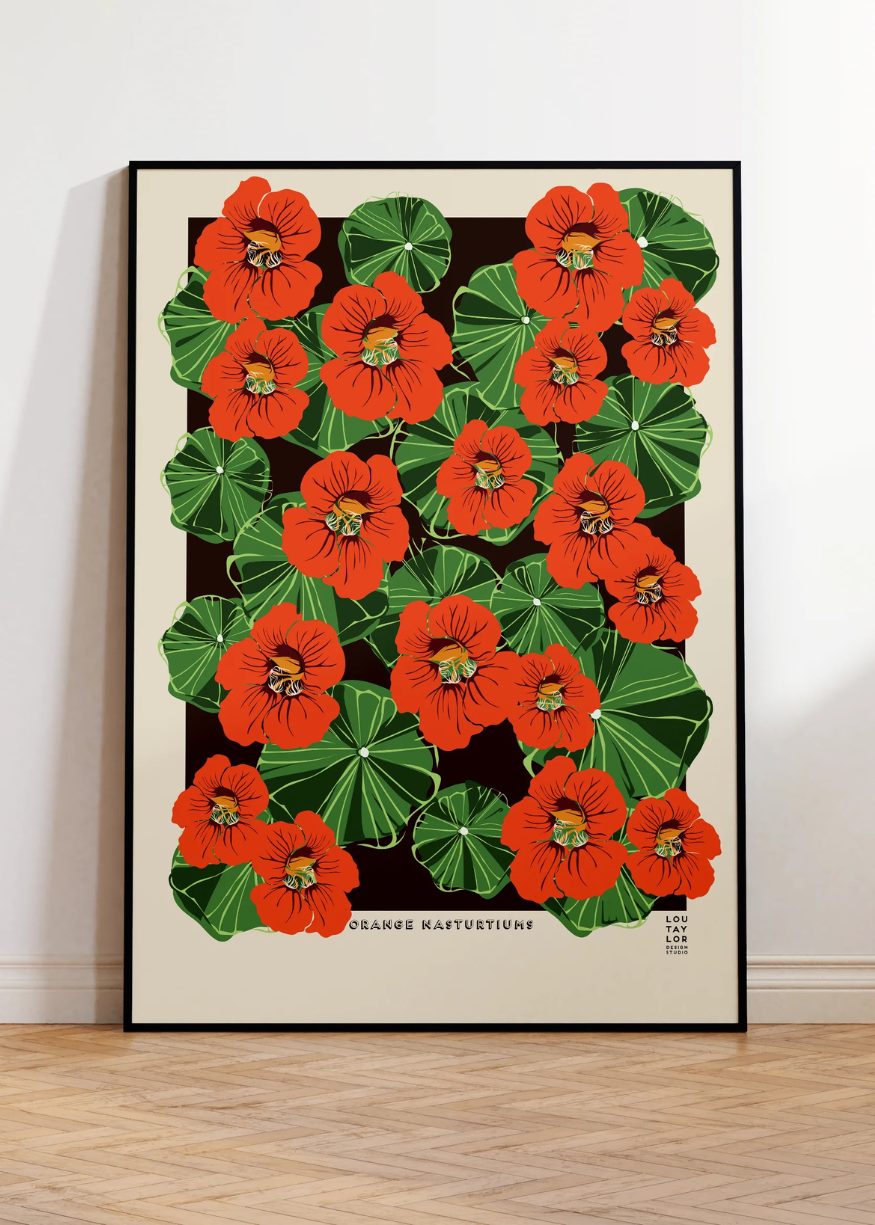 Orange Nasturtiums Print by Lou Taylor