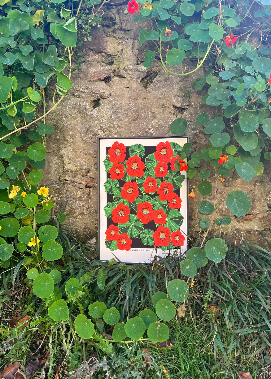Orange Nasturtiums Print by Lou Taylor