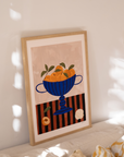 Frankie Penwill - Peaches in Blue Striped Bowl