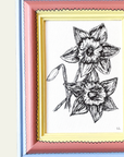 Blue, Pink & Yellow Striped Daffodils Original Artwork by Ley Lines