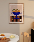 Frankie Penwill - Peaches in Blue Striped Bowl
