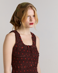 Damson Madder Cynthia Sheer Midi Dress - Burgundy Spot