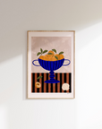 Frankie Penwill - Peaches in Blue Striped Bowl