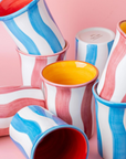 Ceramic Tumbler in Pink & White Stripes