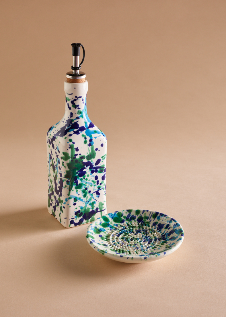 Ceramic Oil Dispenser in Blue Splatter (475mL)