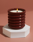 Ceramic Ribbed Burgundy Candle - Floral Botanics