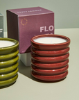 Ceramic Ribbed Burgundy Candle - Floral Botanics