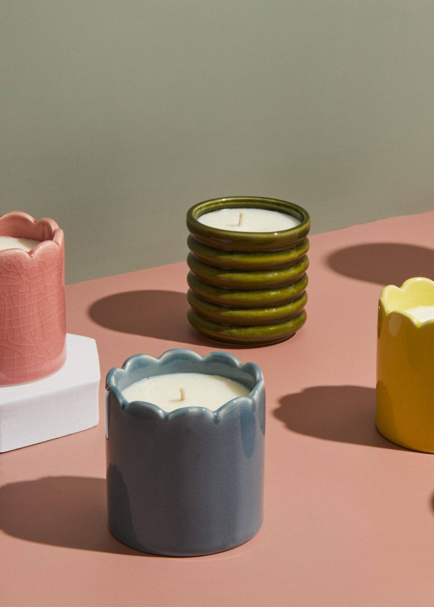 Ceramic Scalloped Sky Blue Candle - Amber & Bergamot