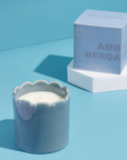Ceramic Scalloped Sky Blue Candle - Amber & Bergamot