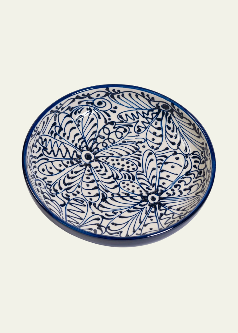 Ceramic Shallow Bowl in Floral Blanca