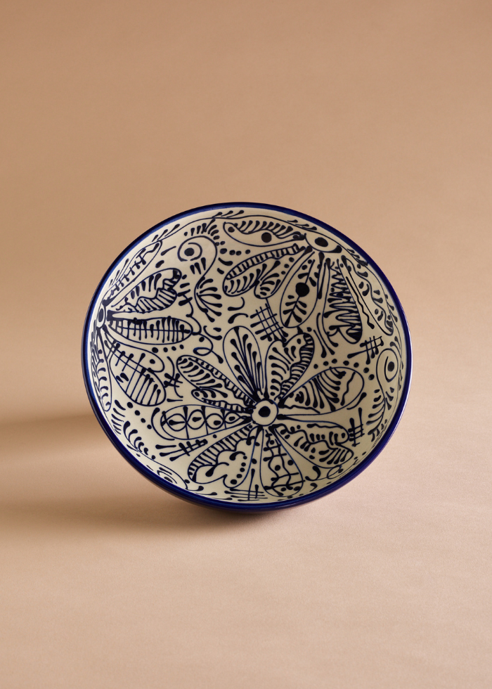 Ceramic Shallow Bowl in Floral Blanca