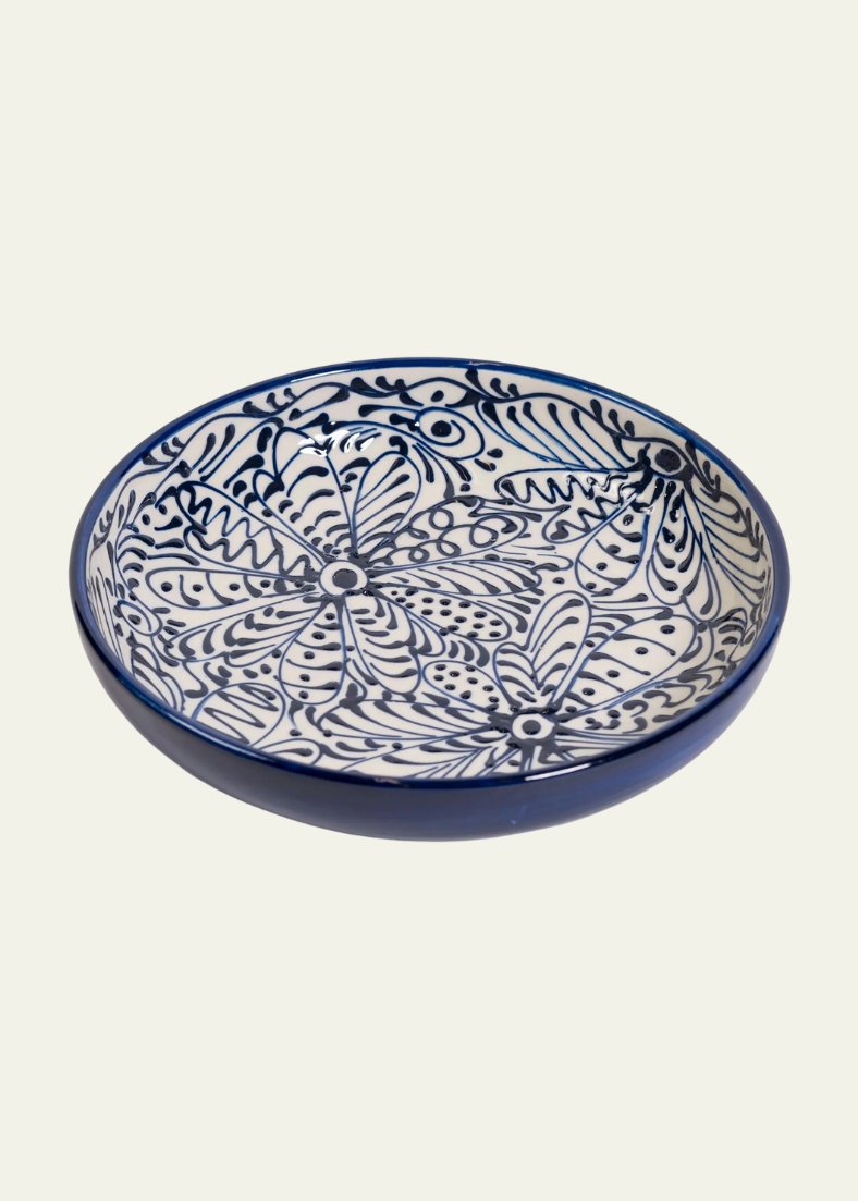 Ceramic Shallow Bowl in Floral Blanca