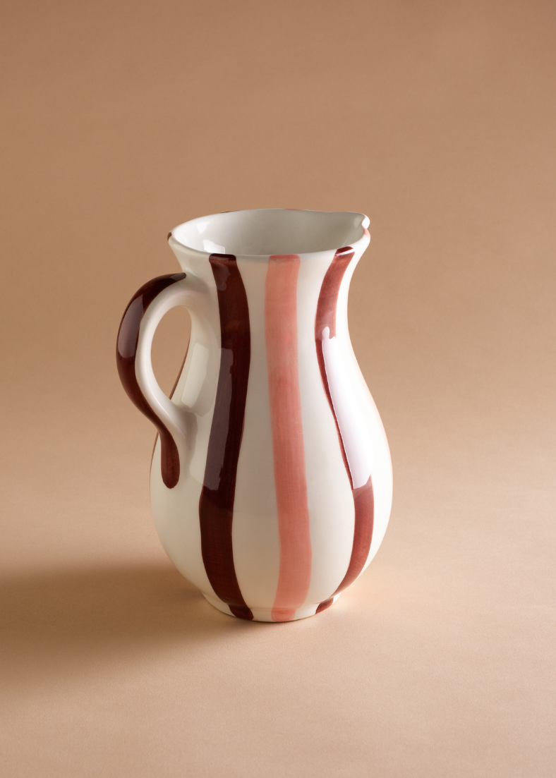 Ceramic Striped Jug in Pink & Brown