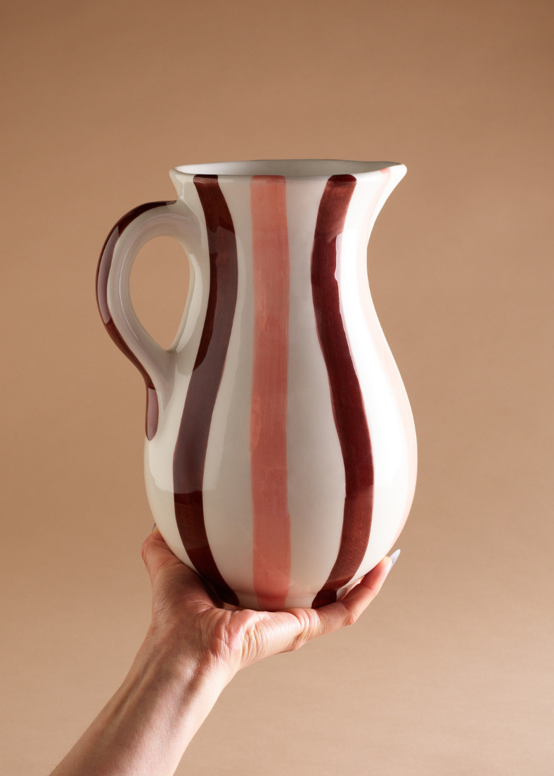 Ceramic Striped Water Jug in Pink & Brown