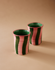 Ceramic Tumbler in Green & Pink Stripes