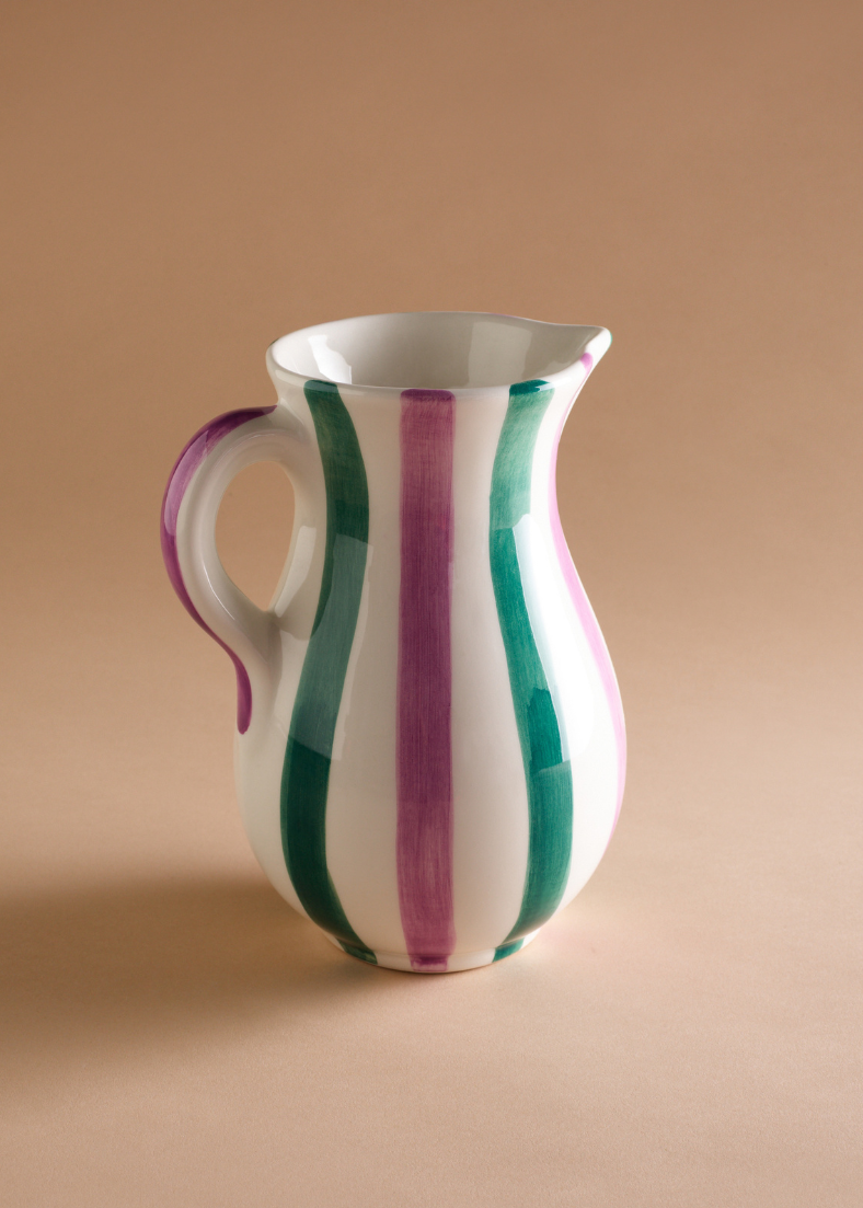 Ceramic Water Jug in Green and Purple Stripes