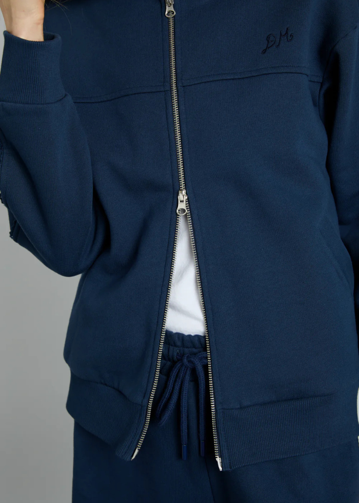 Damson Madder Andie Zip Hoodie With Crochet Stripe - Navy