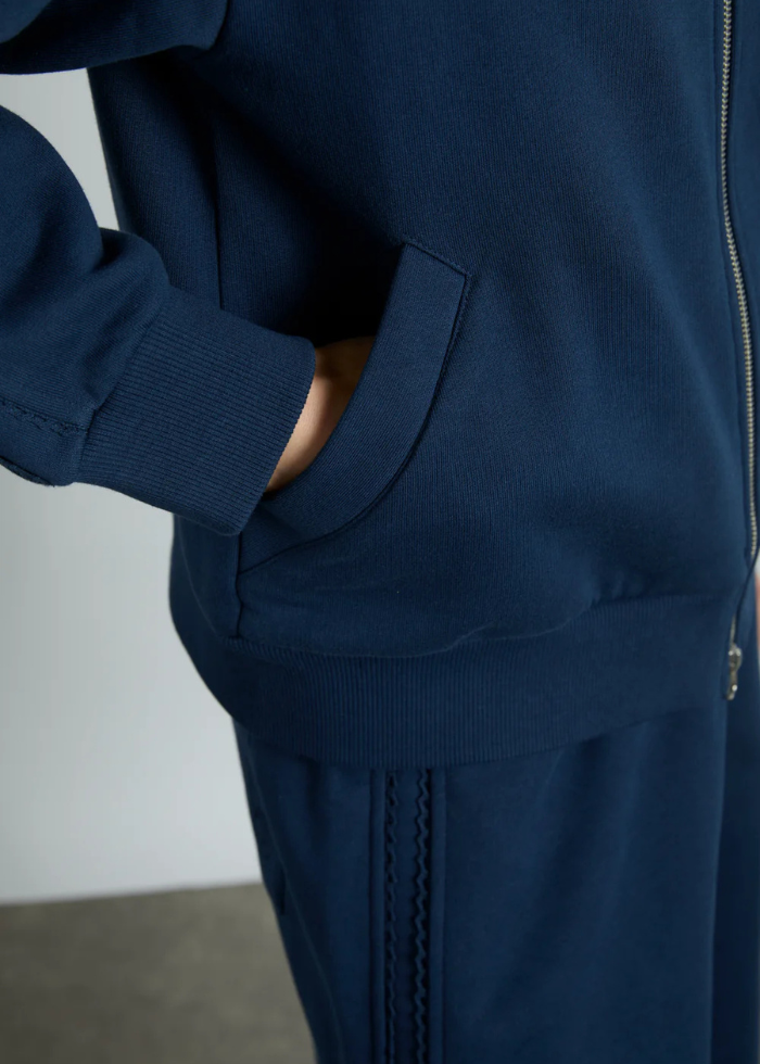 Damson Madder Andie Zip Hoodie With Crochet Stripe - Navy