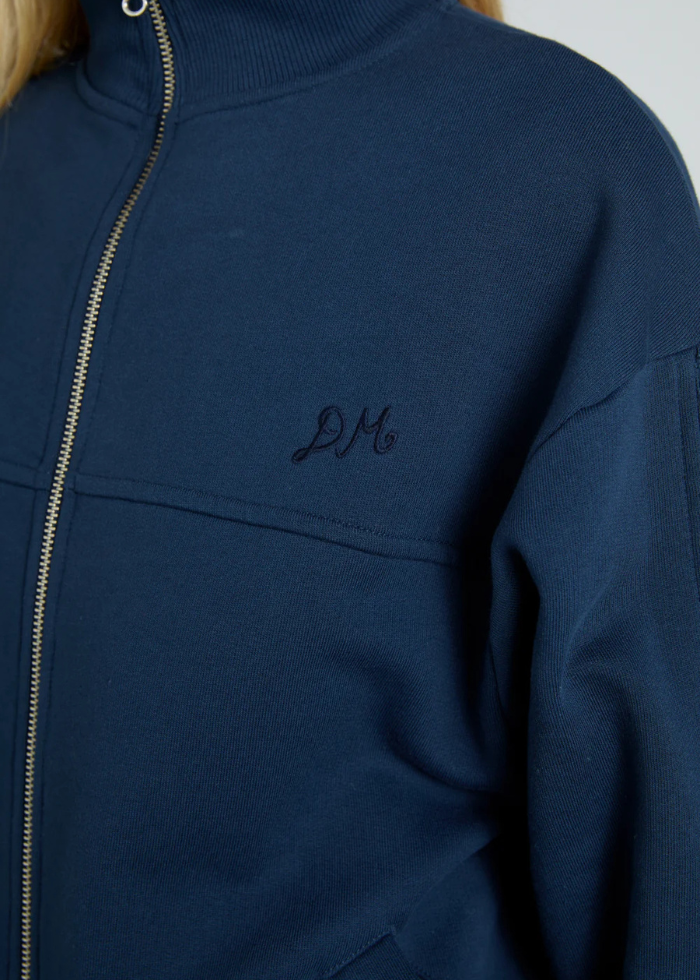 Damson Madder Andie Zip Hoodie With Crochet Stripe - Navy
