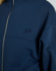 Damson Madder Andie Zip Hoodie With Crochet Stripe - Navy