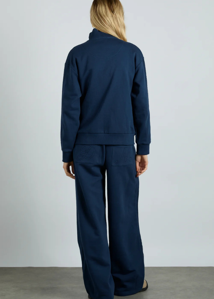 Damson Madder Andie Zip Hoodie With Crochet Stripe - Navy
