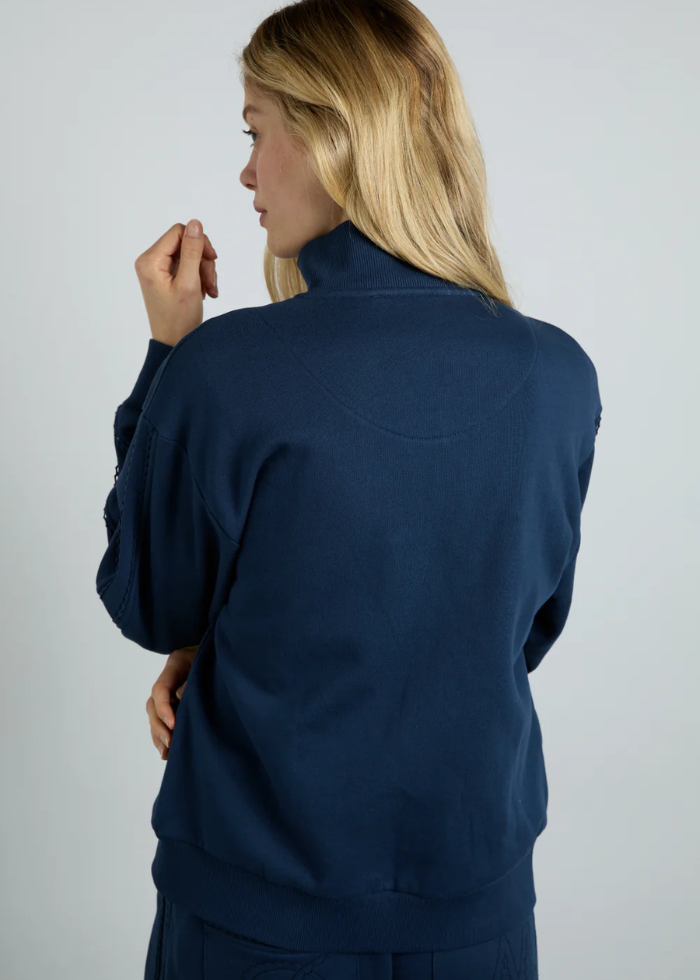 Damson Madder Andie Zip Hoodie With Crochet Stripe - Navy