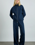 Damson Madder Andie Zip Hoodie With Crochet Stripe - Navy