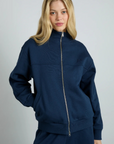 Damson Madder Andie Zip Hoodie With Crochet Stripe - Navy