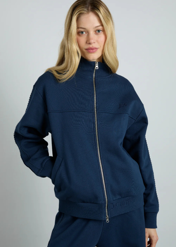 Damson Madder Andie Zip Hoodie With Crochet Stripe - Navy – Quinn Says