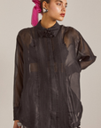 Damson Madder Bel Pin Tuck Shirt - Black Sheer