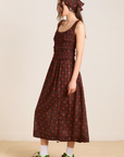 Damson Madder Cynthia Sheer Midi Dress - Burgundy Spot