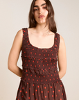 Damson Madder Cynthia Sheer Midi Dress - Burgundy Spot