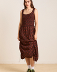 Damson Madder Cynthia Sheer Midi Dress - Burgundy Spot