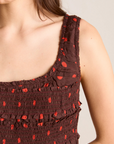 Damson Madder Cynthia Sheer Midi Dress - Burgundy Spot