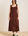 Damson Madder Cynthia Sheer Midi Dress - Burgundy Spot