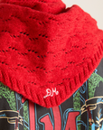 Damson Madder Knitted Pointelle Triangle Scarf - Red