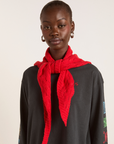 Damson Madder Knitted Pointelle Triangle Scarf - Red
