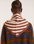 Damson Madder Knitted Stripe Triangle Scarf - Choc & Ecru