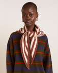 Damson Madder Knitted Stripe Triangle Scarf - Choc & Ecru