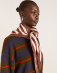 Damson Madder Knitted Stripe Triangle Scarf - Choc & Ecru