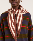 Damson Madder Knitted Stripe Triangle Scarf - Choc & Ecru