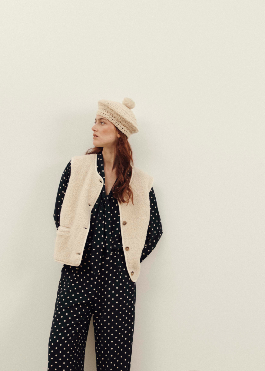 Emile et Ida Sleeveless Sherpa Jacket in Cream