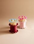 Frilly Ceramic Matchstick Holder Pot in Burgundy