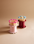 Frilly Ceramic Matchstick Holder Pot in Pale Pink