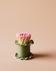 Frilly Ceramic Matchstick Pot in Green
